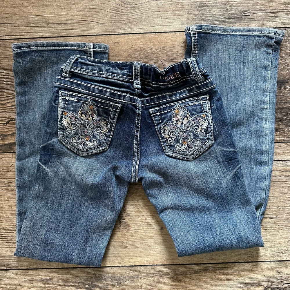 Grace Denim Girls Boot Cut Jeans with Embroidery